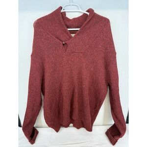 Vintage L.L. Bean Men's Red Knit Ragg Sweater Shawl Collar Size XL Made In USA